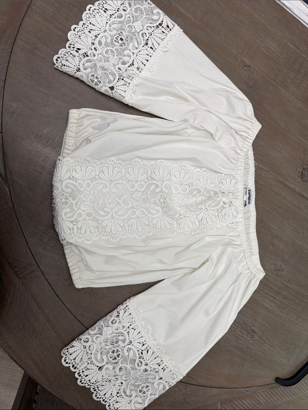 Express White Off-Shoulder Lace Trim Blouse